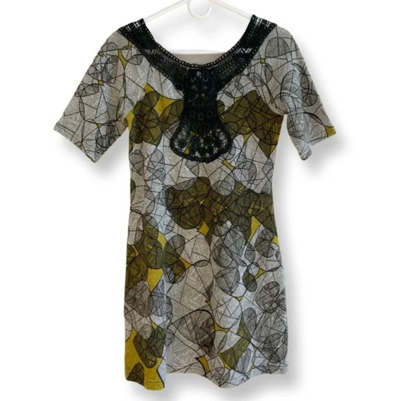 Angie Printed Fall Boho Sweater Dress with Crochet Neckline Size Small - Picture 2 of 11